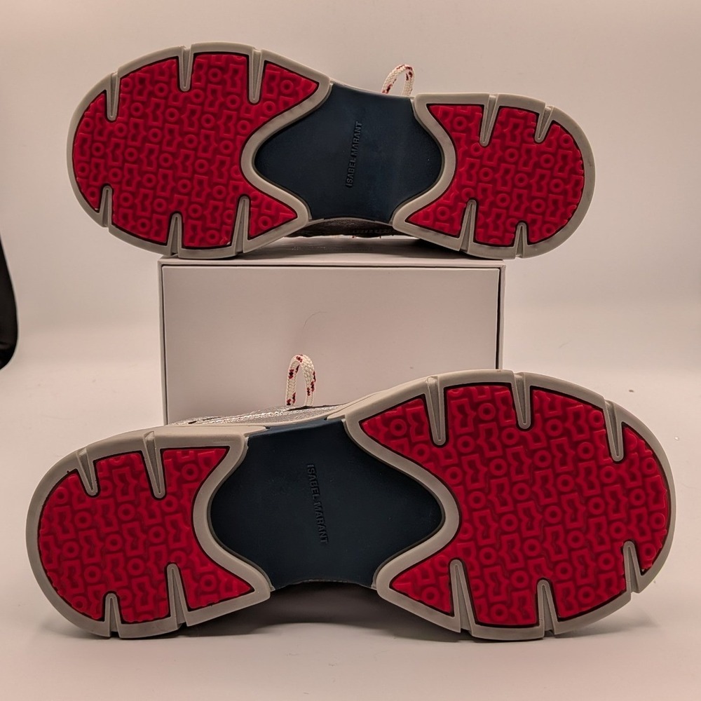 Isabel Marant 37EU 7US $590 Kindsay Metallic Silver Red Chunky Low Top Sneakers - Picture 9 of 12